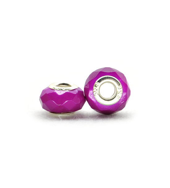 Donut faced bead fluorescent (2 pieces) 14x10 mm - Purple